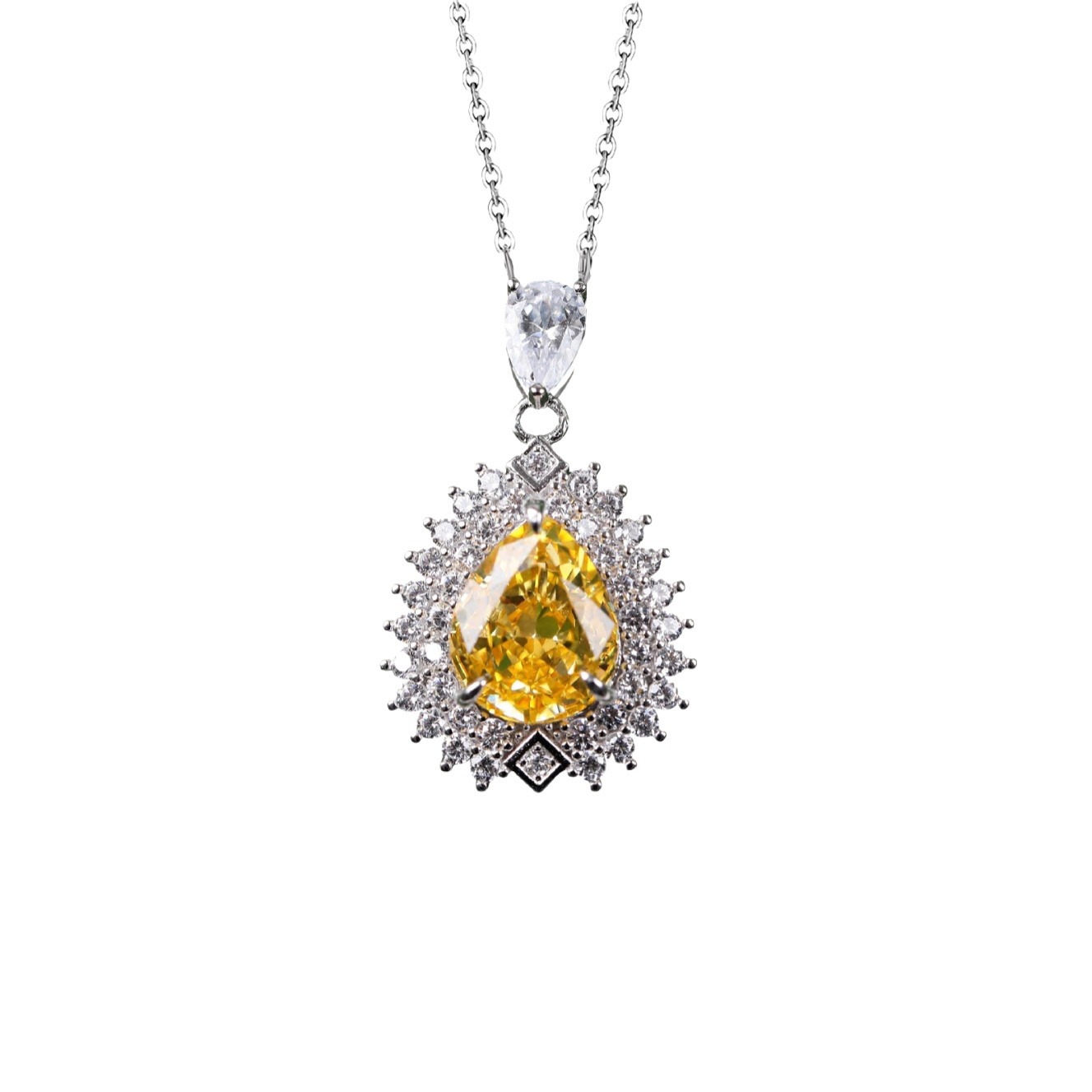 Yellow Diamond Pendant Temperament Simple And Light Luxury Female Silver Necklace