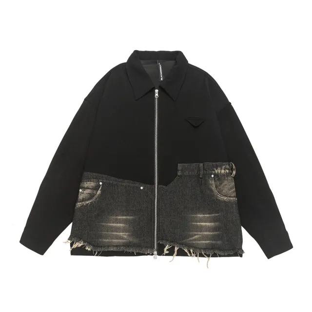 Design Burr Stitching Denim Jacket Coat Women Black - Shop at LoveMi