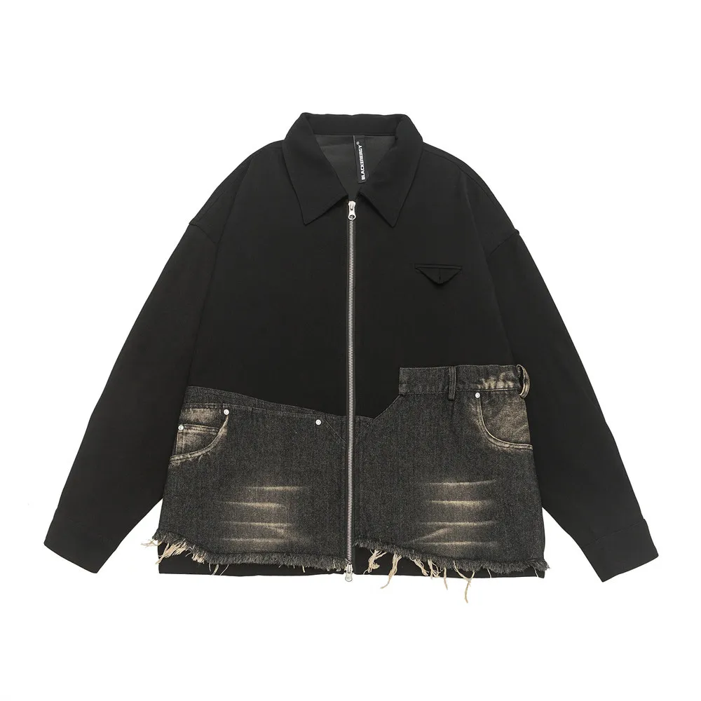 Design Burr Stitching Denim Jacket Coat Women - Black