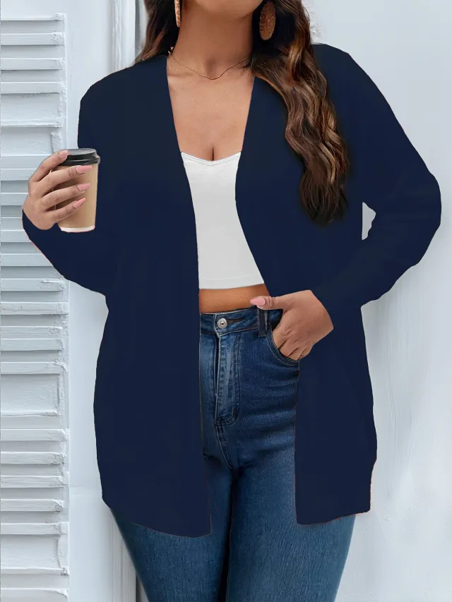 Solid Color Cardigan Women Elegant Simple Versatile Coat Dark Blue - Shop at LoveMi