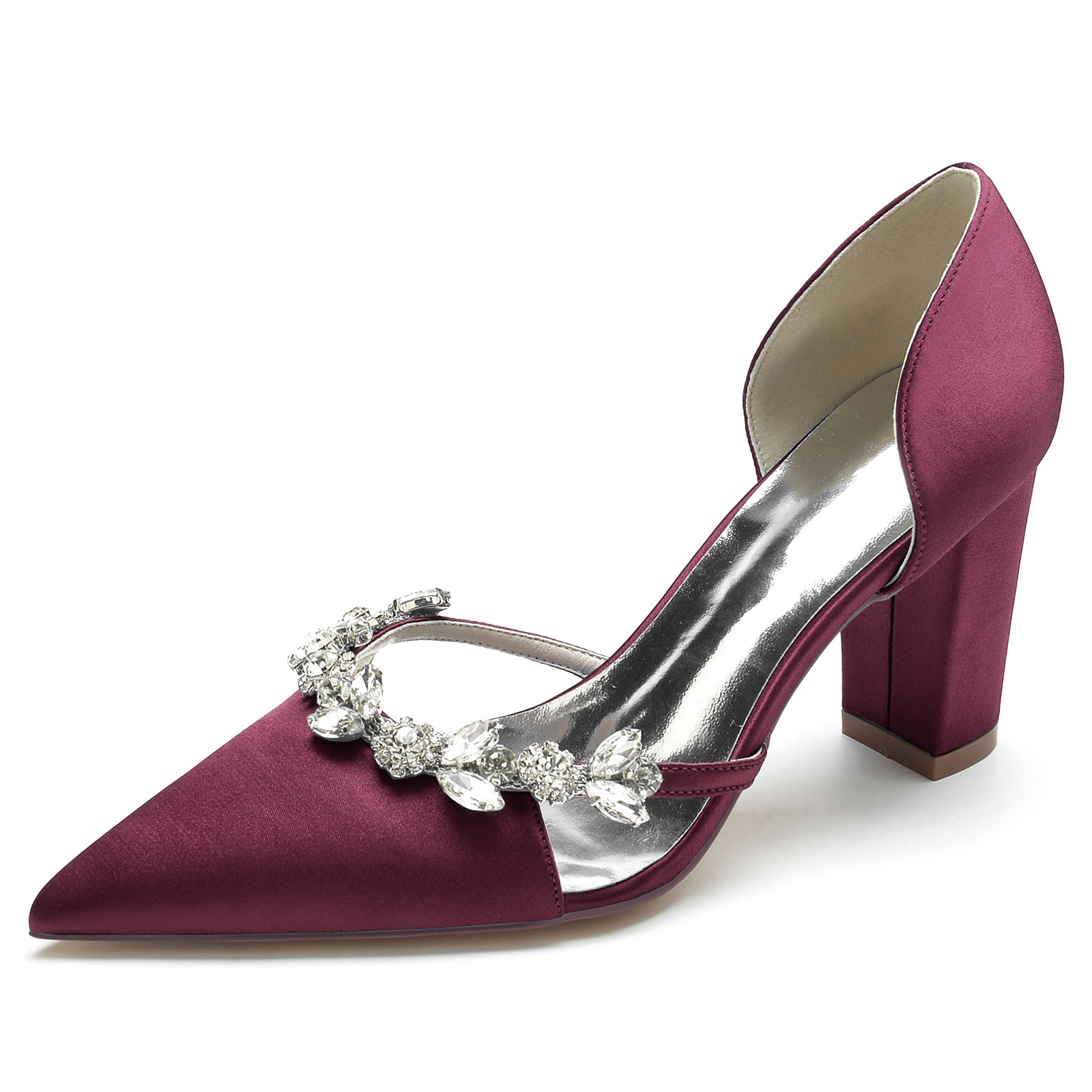 Title 21, Satijnen pumps met spitse neus, blokhak, strass...