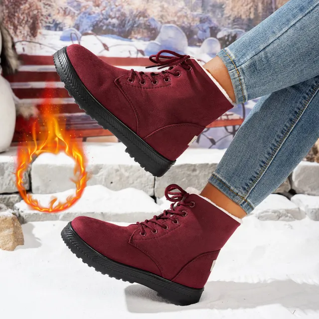 Women's Lightweight Non slip Lace up Thickened Warm Snow Boots Red - Shop at LoveMi