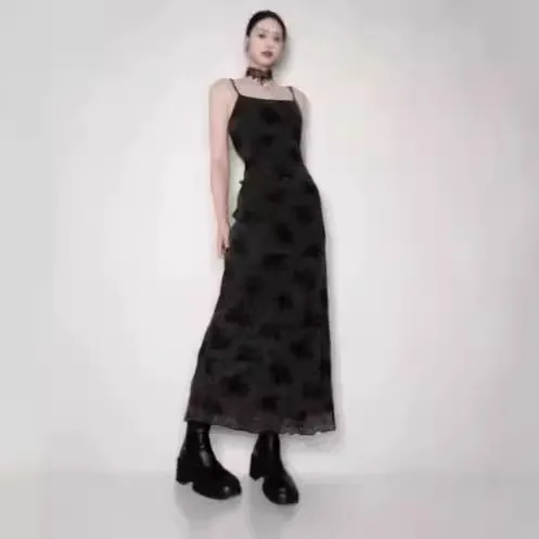 Niche Floral print Slip Maxi Dress For Women Black - Shop at LoveMi