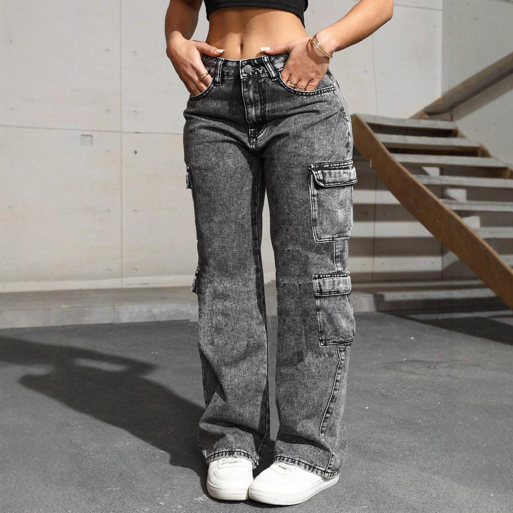 Washed Irregular Jeans For Women