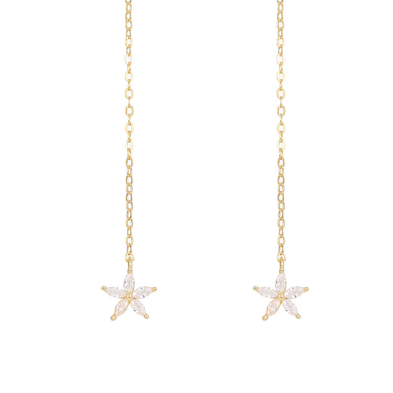 S925 Silver South Korea Cold Style Long Flower Hanging Earrings