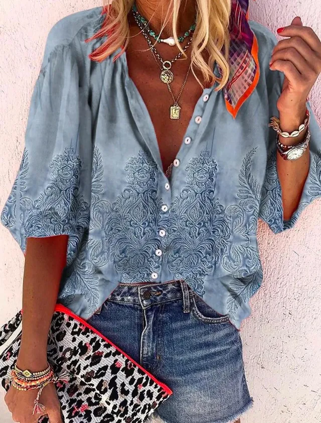 3d Flower Printed Long sleeved Top Female Model 8 M - Shop at LoveMi