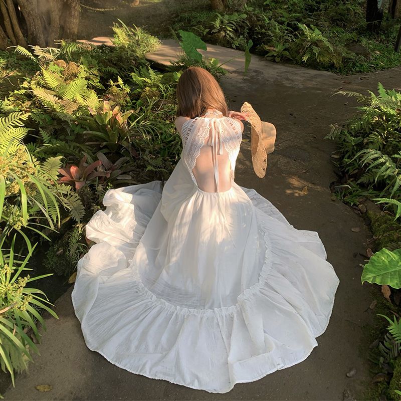 Women's Sexy Backless White Slip Dress 4