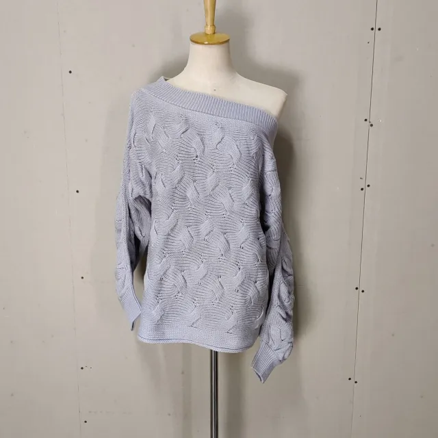 Women's Off shoulder Twist Knitted Sweater Lantern Long Sleeve Loose Bat Pullover Gray - Shop at LoveMi
