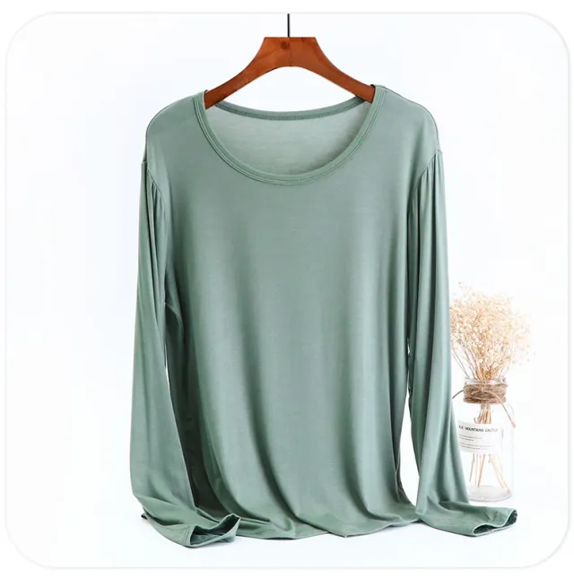 Women's Plus Size Modal Long sleeved T shirt Green - Shop at LoveMi