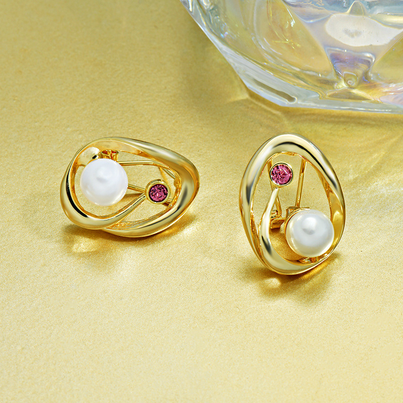 Women's Korean-style High-grade Metallic Pearl Earrings Anti-allergy Sterling Silver Needle