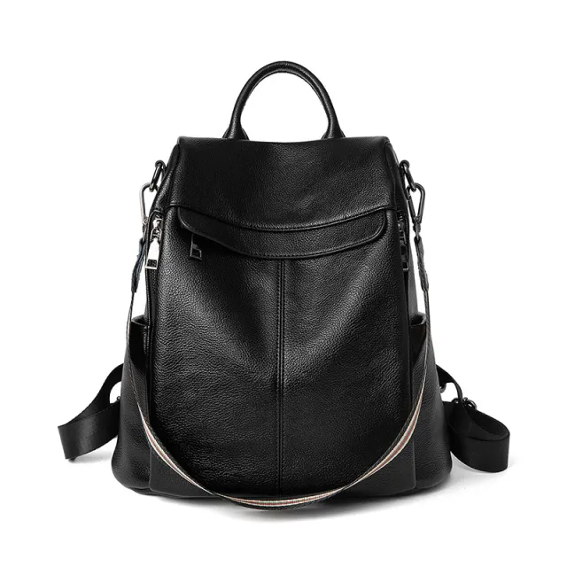 Korean Style All match Soft Leather Casual Ladies Backpack Black - Shop at LoveMi