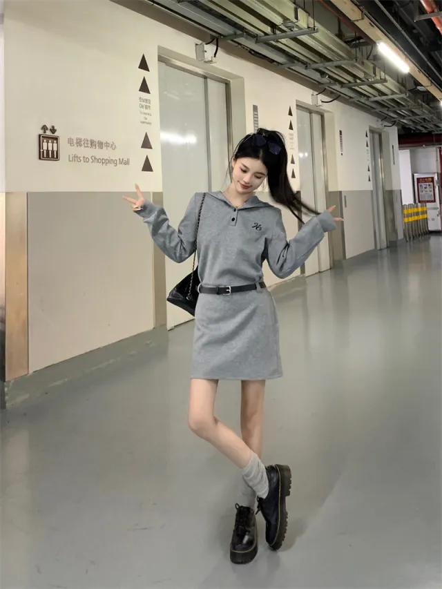 Plus Size Retro Woolen Coat Dress Suit Gray Dress - Shop at LoveMi
