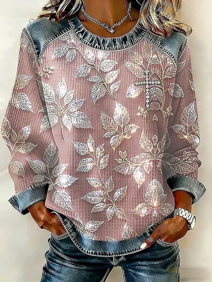 Retro Loose fitting Pullover With A Printed Crew Neck Fch73Jny69X02 3Xl - Shop at LoveMi