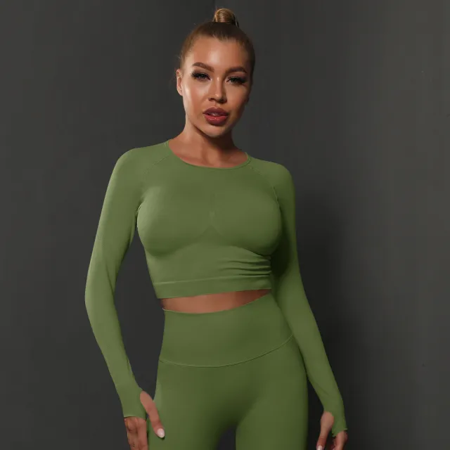 Seamless Knitted Solid Color Peach Tight Top Green - Shop at LoveMi