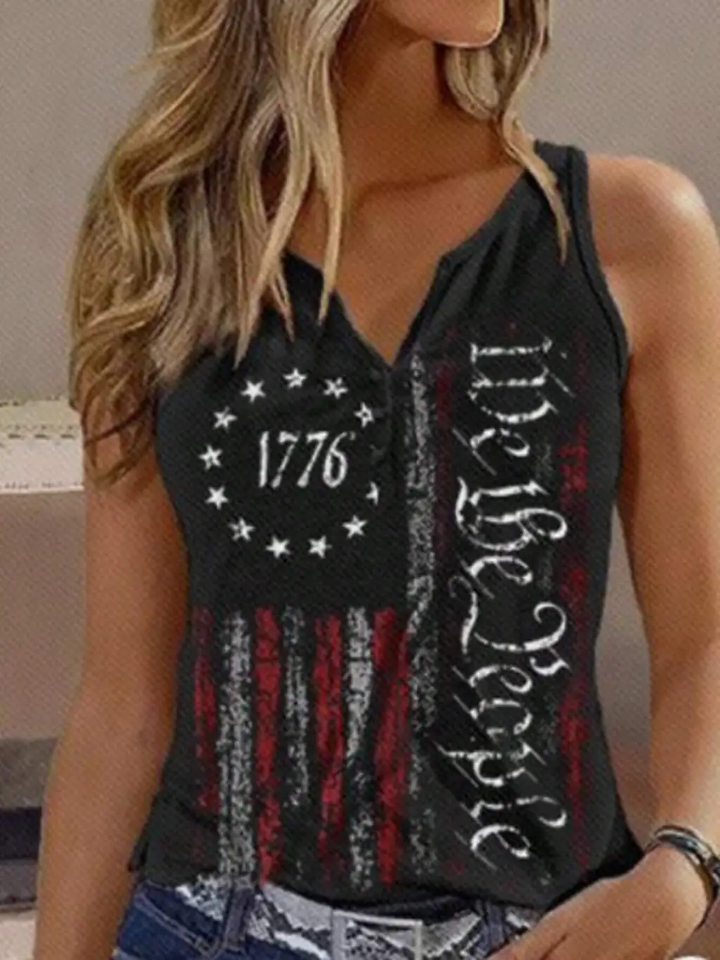 V-neck Buttons Sleeveless 3D Digital Casual Loose Vest - G45Z1476-L