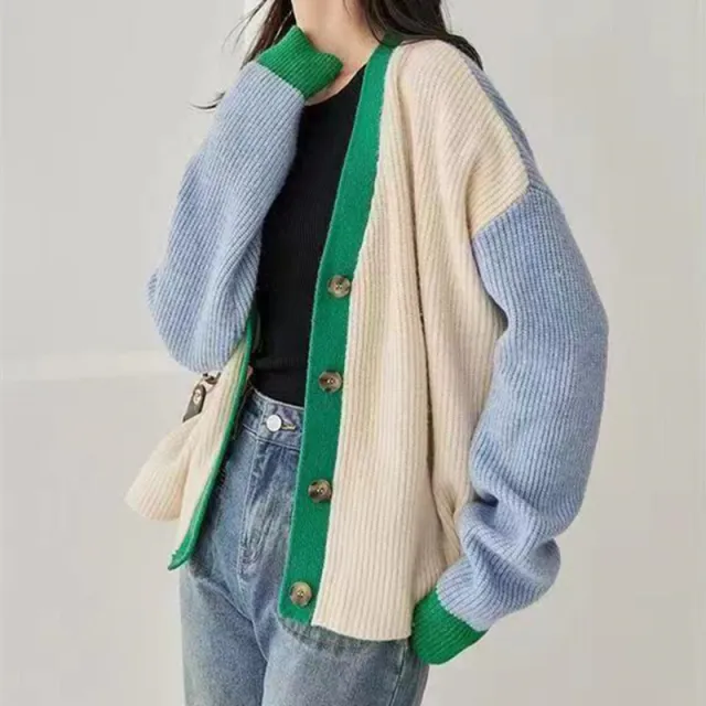 Spring And Autumn V neck Loose Knitted Cardigan Women's Coat Sweater Green - Shop at LoveMi