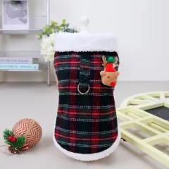 Pet Clothing Two-leg Cotton-padded Clothes Christmas Plaid Vest - Christmas Plaid Vest - View 1