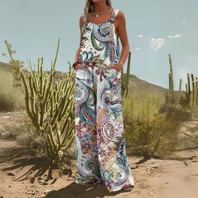 Women's Vintage Print Jumpsuit European And American Loose L 2 D586 - Shop at LoveMi