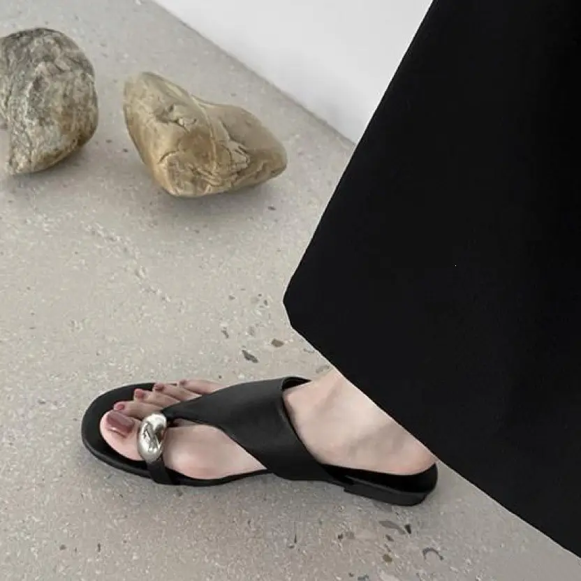 Sheepskin Sandals With Metal Buckle Womens