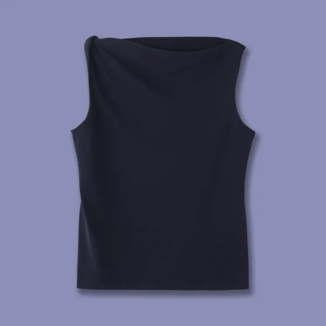 Slim fit One shoulder Knot Detail Cotton Top Navy Blue - Shop at LoveMi