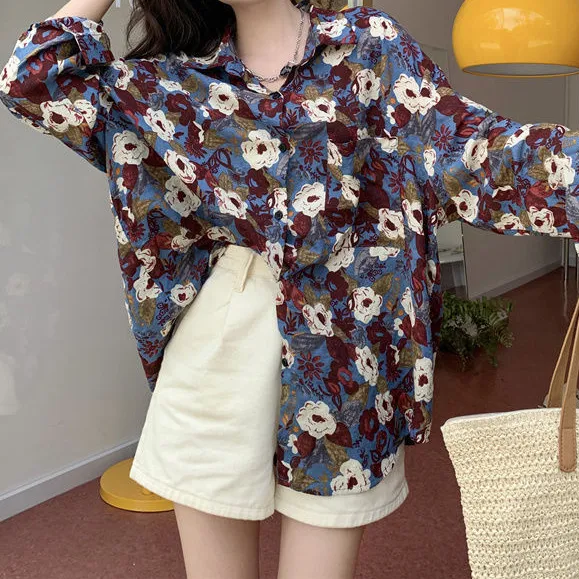 Slimming Niche Lazy Style Long Sleeve Top Retro Blue Long Sleeve - Shop at LoveMi