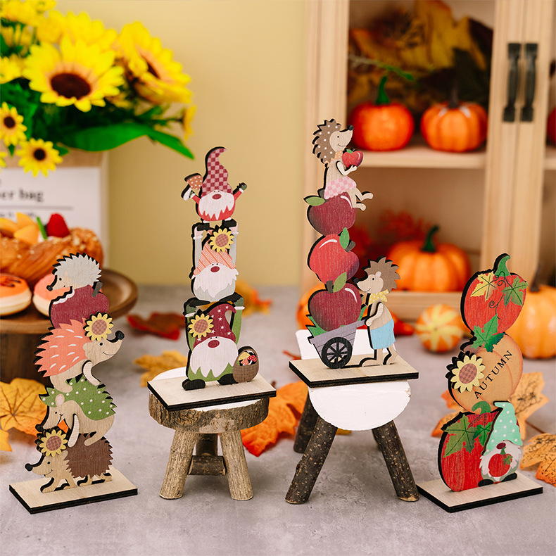 Title 2, Harvest Season Rudolf Hedgehog Pumpkin Wooden C...