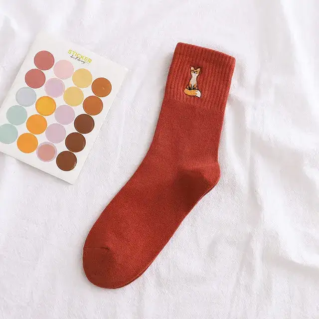 Women's Fashion Thin Embroidery Silk Socks Red - Shop at LoveMi