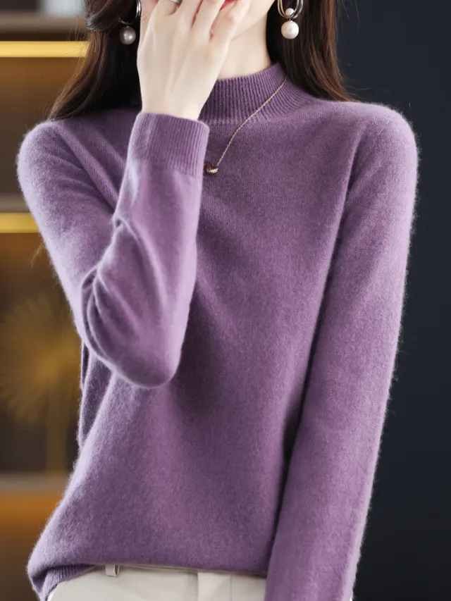Half collar Wool Sweater Bottoming Shirt Pullover Dark Purple - Shop at LoveMi
