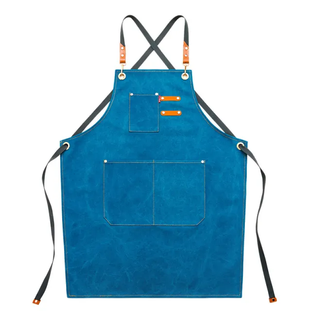 Denim Thick Canvas Apron Milk Tea And Coffee Cake Shop Baking Hairdressing Manicure Overalls Blue - Shop at LoveMi