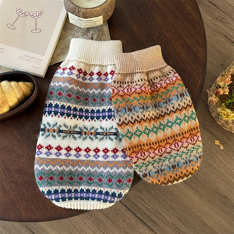 Retro Striped Beige Sweater Autumn Winter New Cat Dog