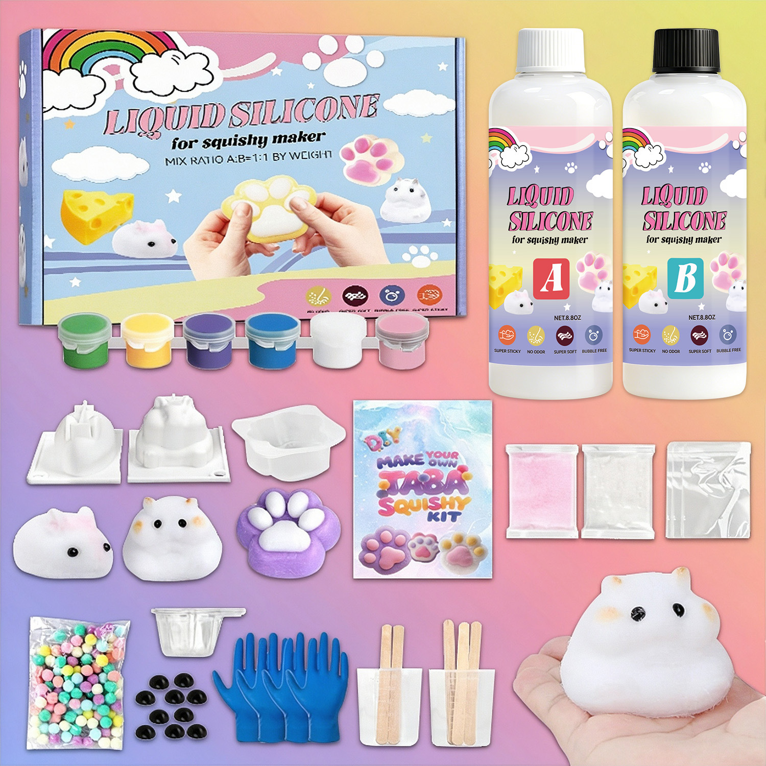 Creative DIY Hamster Cat Paw Silicone Squeeze Toy Set