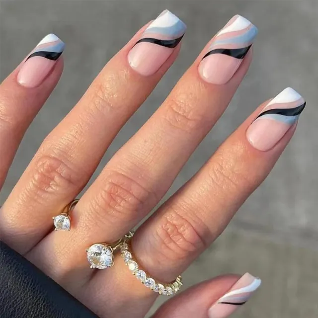 Wear Armor Water Ripple Color Matching French Lines Nail Tip Fake Nails Nail Stickers Glue Type - Shop at LoveMi