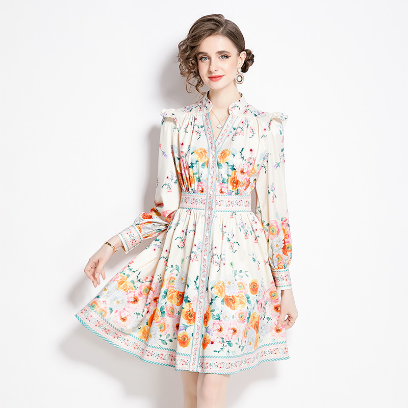 V-Neck Lantern-Sleeve Short Dress, picture 4 of 5