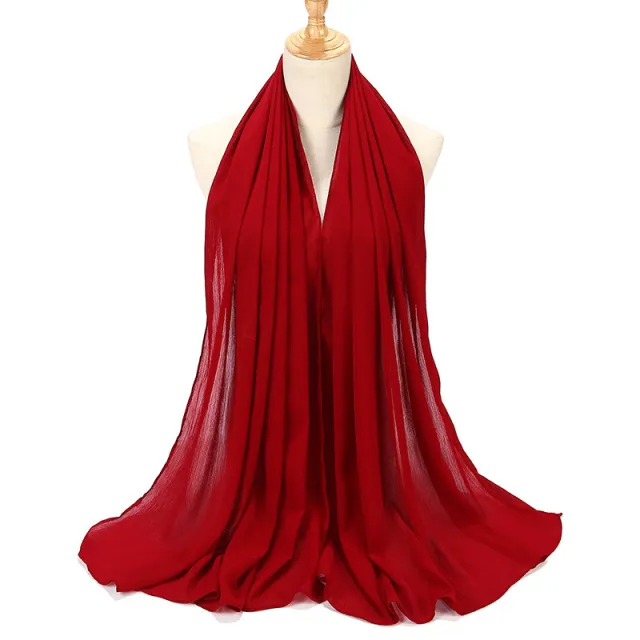 Natural Wrinkle Monochrome Chiffon Scarf Breathable Pleated Women's Toe Cap Scarf Wine Red - Shop at LoveMi