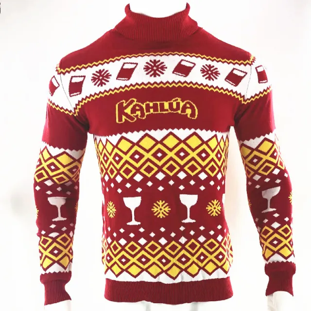 Men's Fashion Casual Long Sleeve Round Neck Christmas Sweater Brick Red - Shop at LoveMi