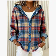 Women's Fashion Plaid Colour-blocking Coat - View 1