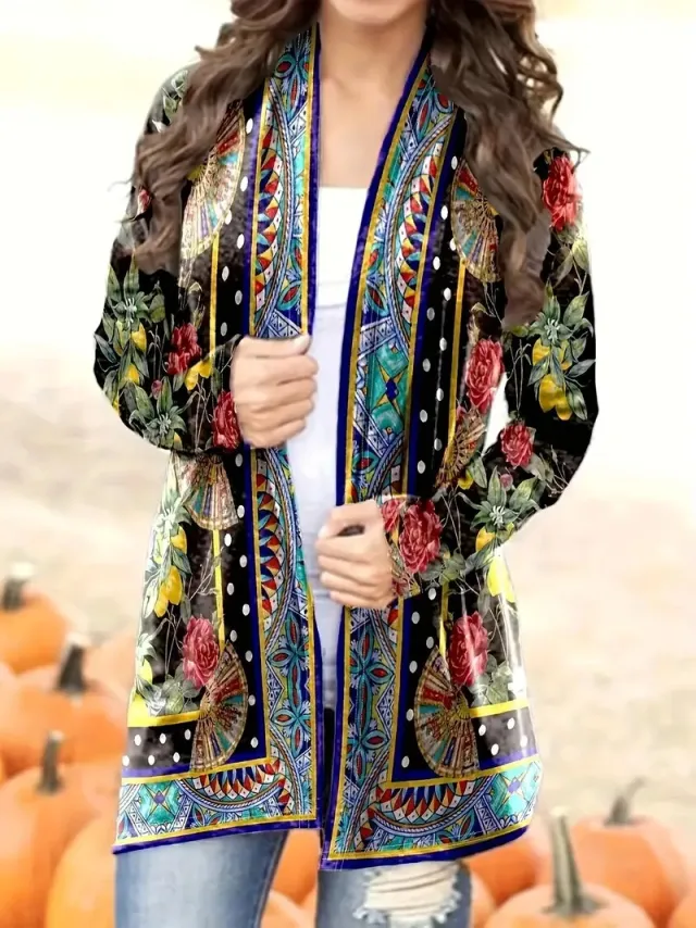 Women's Jacket Loose Printed Ethnic Style Knitted Cardigan G43Z992 L - Shop at LoveMi