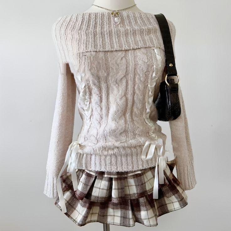 Sweet Gentle Fashion Off-shoulder Strap Design Long Sleeve Sweater