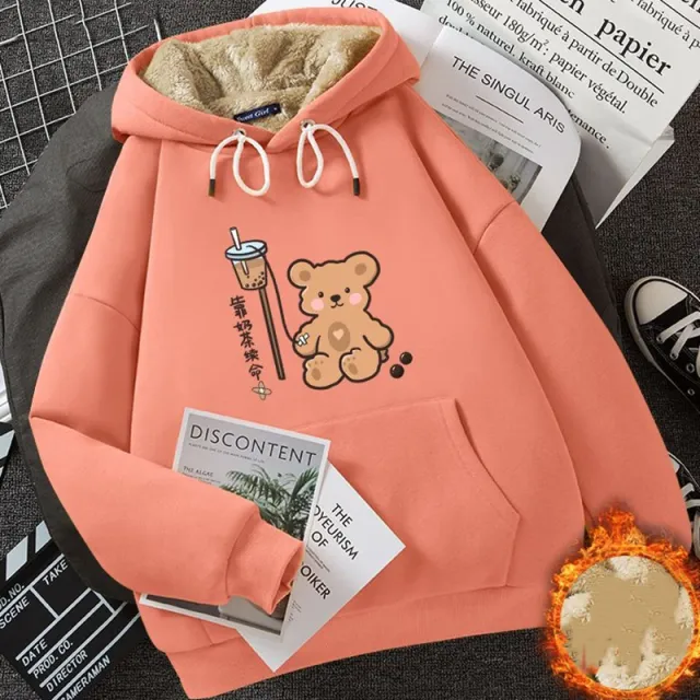 Cashmere Hoodie Women's Fleece lined Thickened Orange Milk Tea - Shop at LoveMi