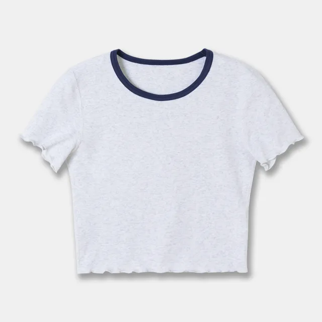 Spring And Summer Women's Rib Knitted Curling Short Short Sleeve T shirt Shallow Flower Ash L - Shop at LoveMi