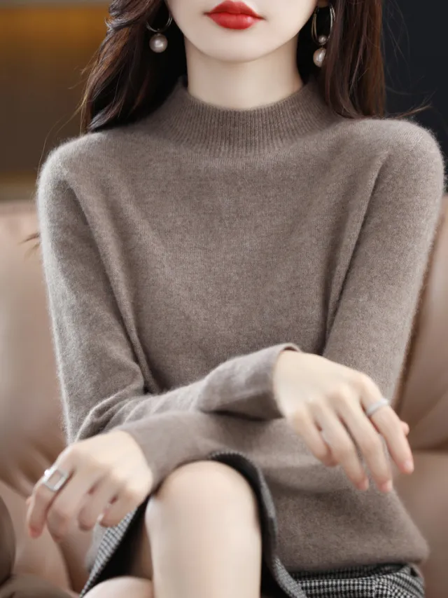 Half collar Wool Sweater Bottoming Shirt Pullover Camel - Shop at LoveMi