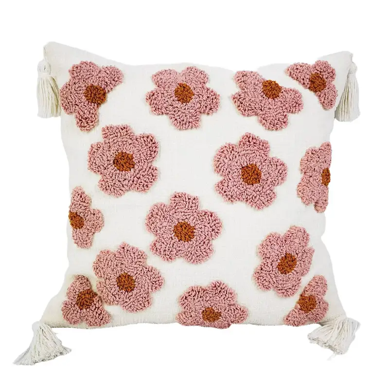 Cartoon Cute Style Small Flower Pillow Cover Tufted Loop