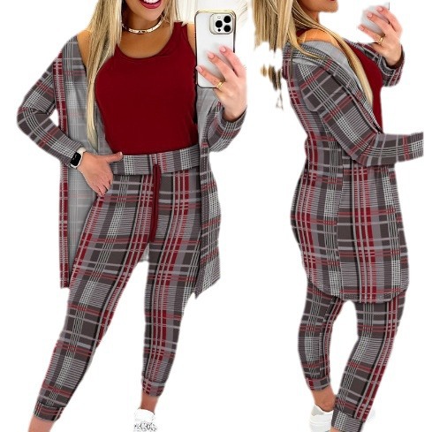 Women's Casual Printing Suit Fashion Stripes Three-piece Suit