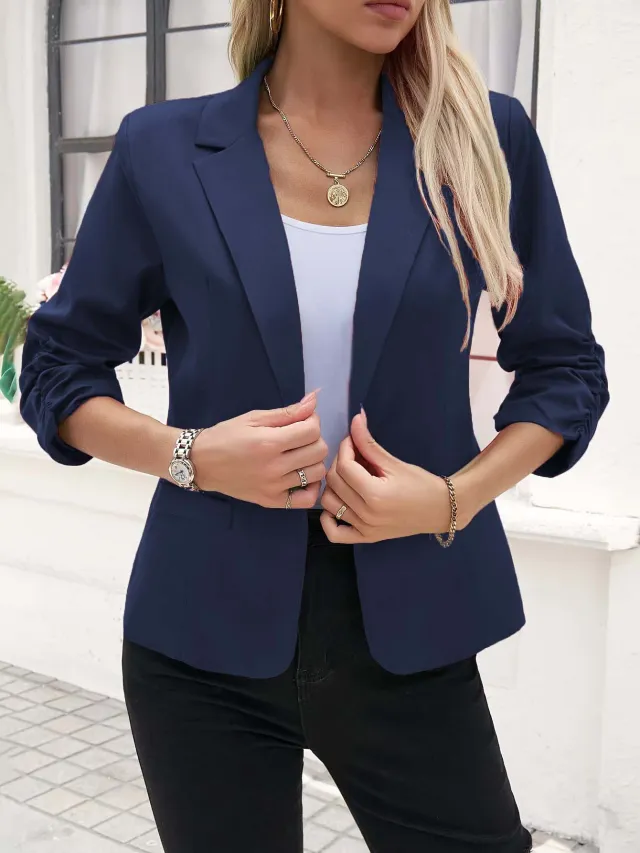 Women's Business Suit Jacket 34 Sleeve Business Casual Jacket Dark Blue - Shop at LoveMi