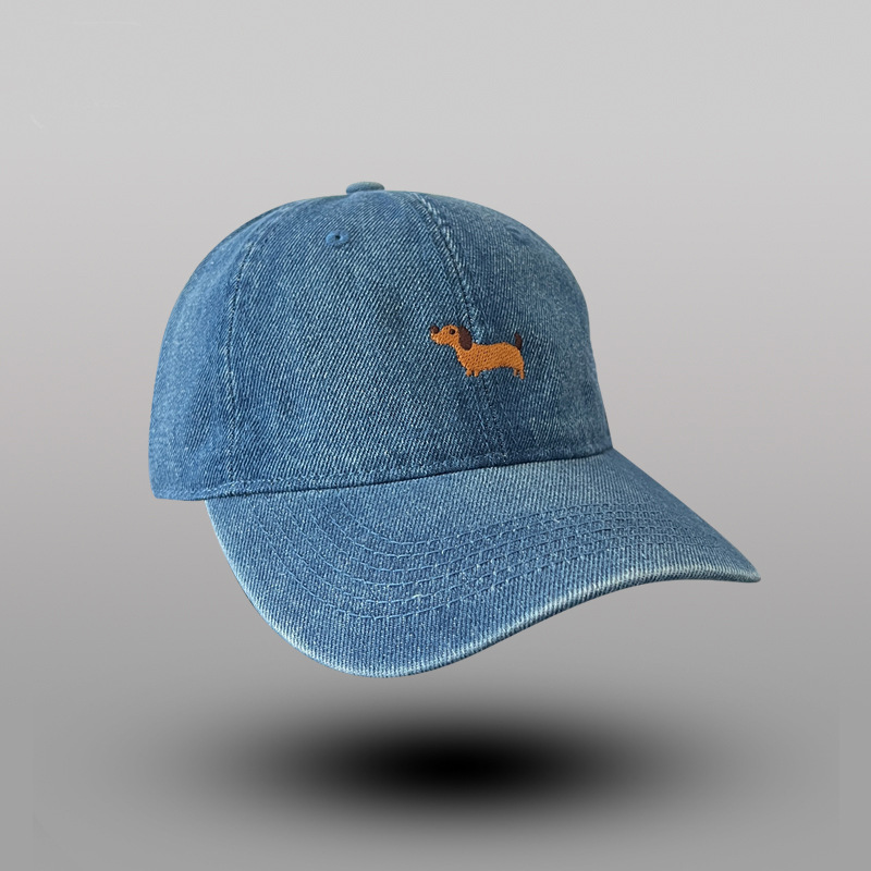 Cute Embroidered Puppy Washed Denim Baseball Cap thumbnail 7