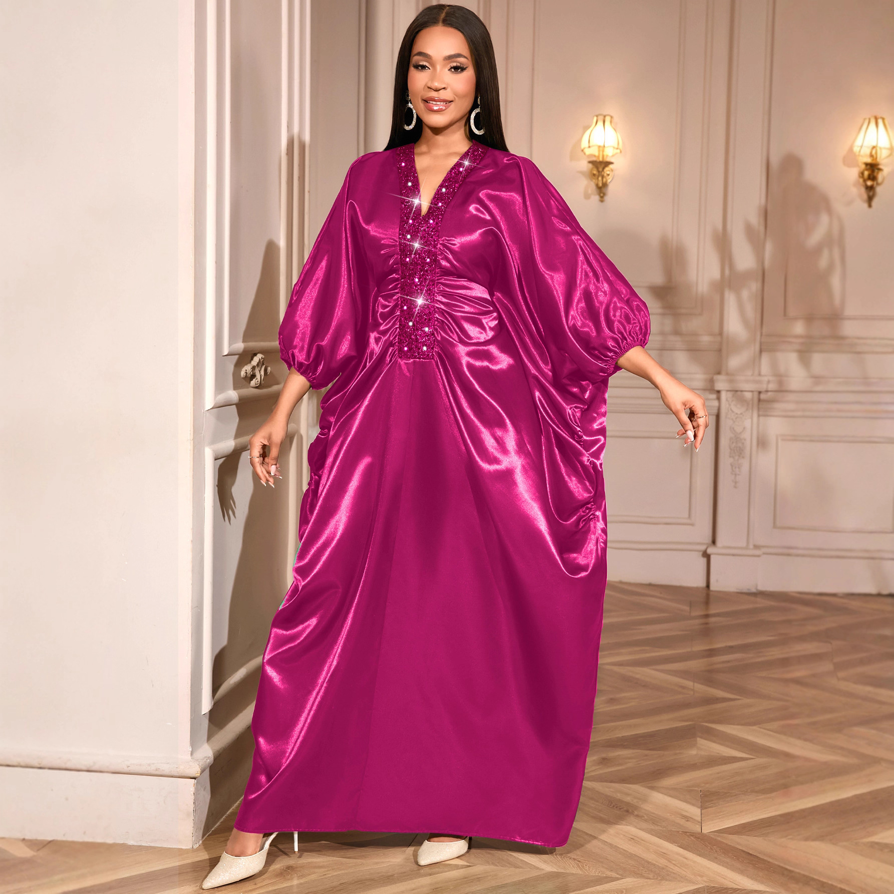 Women's Patchwork Sequin Batwing Sleeve Dress