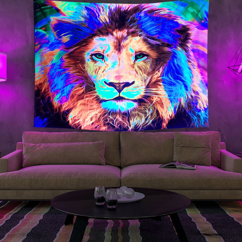 Factory Direct Amazon Hot Sale Fluorescent Uv Tapestry Lion King Painted Print Hanging Cloth Home Decorative