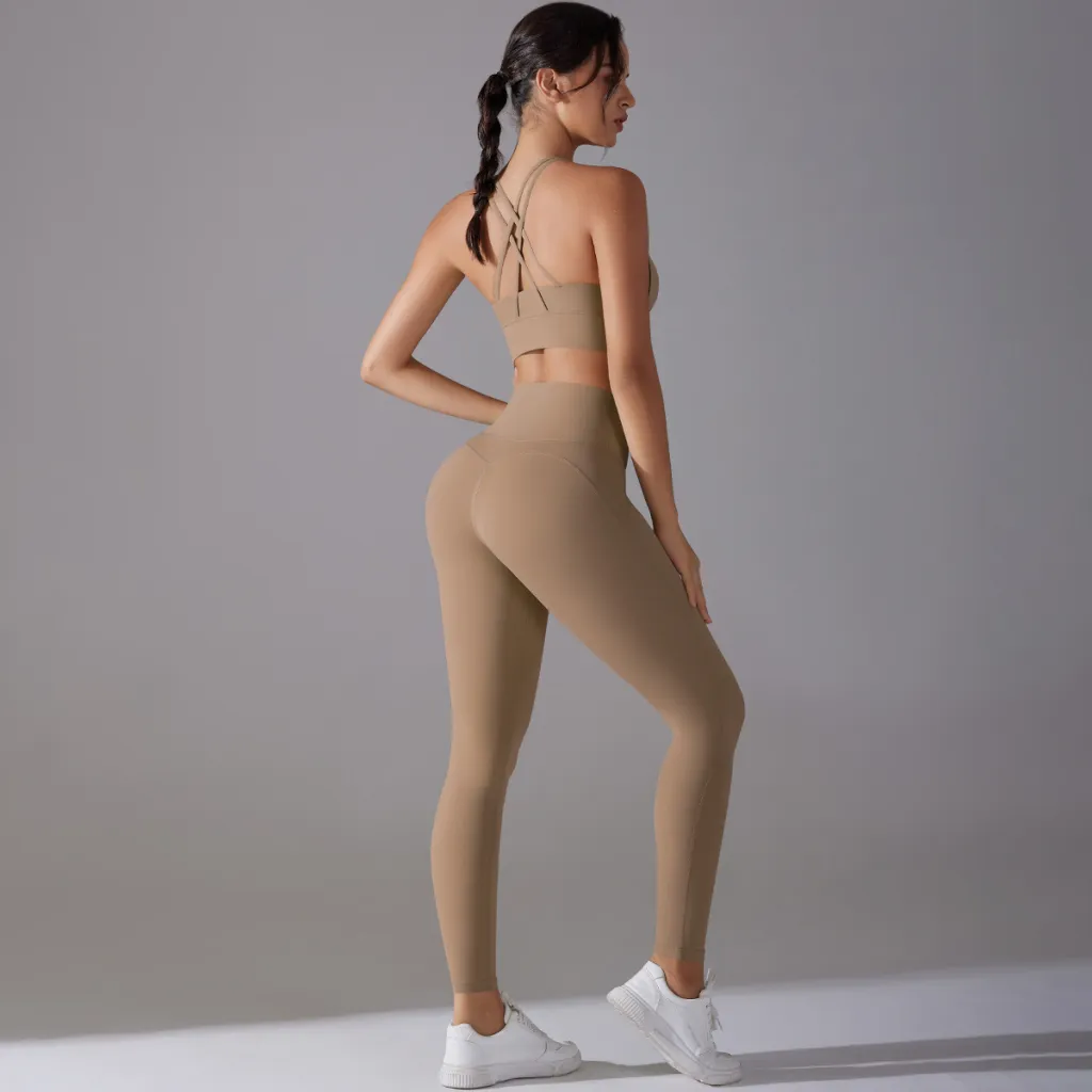 Suit Sports Underwear Fitness Yoga Pants Two-piece Set - Cocoa Color