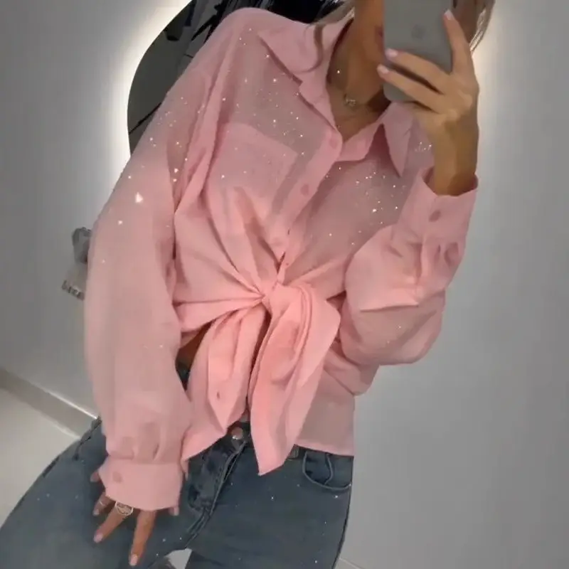 European And American Sequined Thin Shirt Cardigan