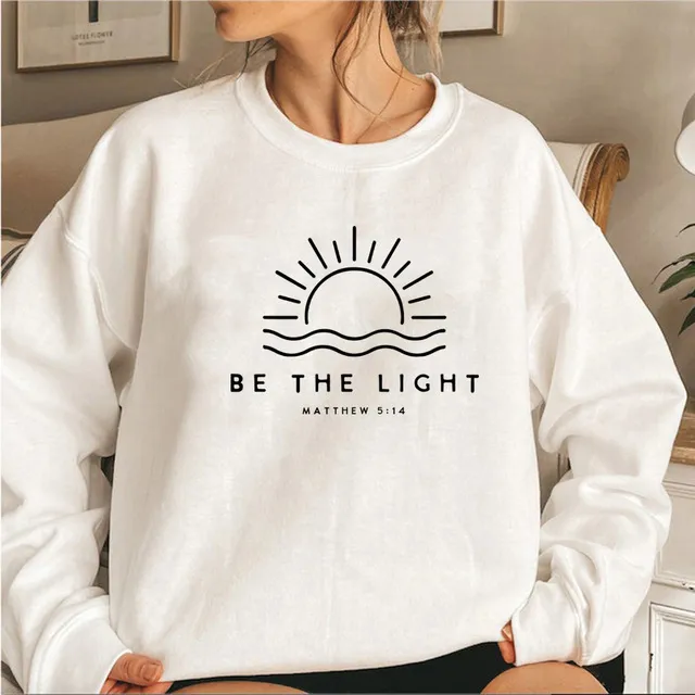 Women's Fleece lined Crew Neck Sweater Plain Slogan Printing White - Shop at LoveMi